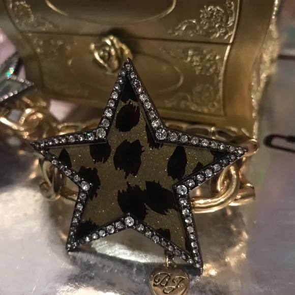 Rock star crystal rhinestone bracelet Betsey Johnson leopard vintage stretch nwt - Picture 2 of 5